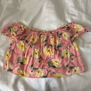 Forever 21 Pink Floral Off-Shoulder Crop Top